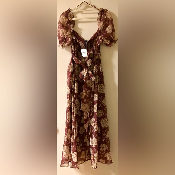Altar’d State Burgundy & Cream Chiffon Floral Midi Dress by Blue Pepper Size M - Picture 6 of 9